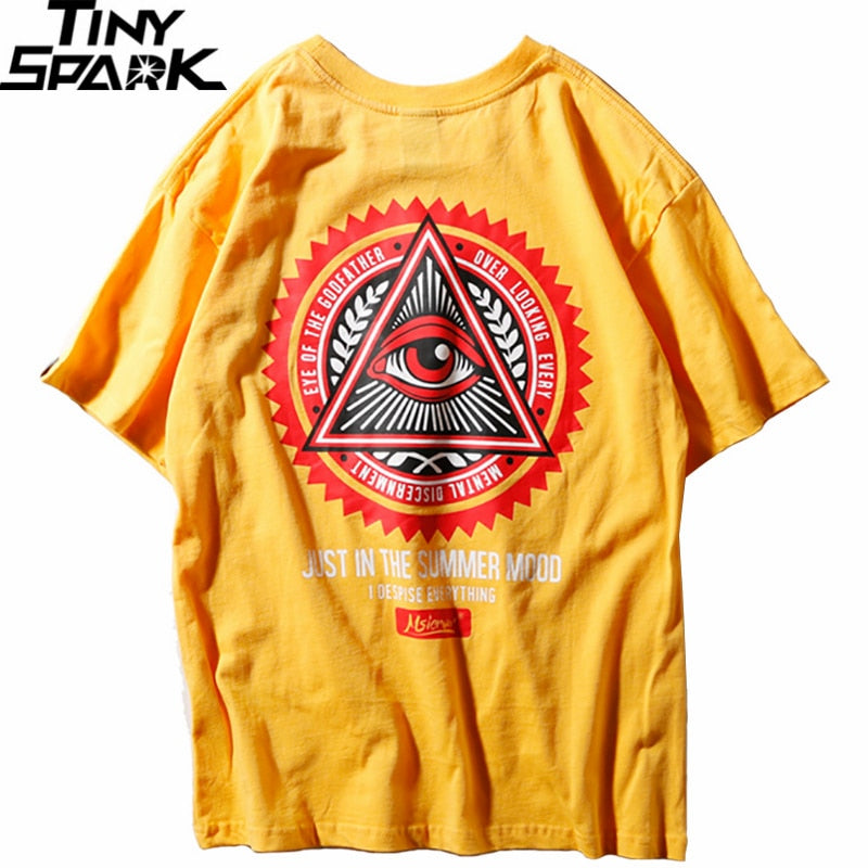 Geometry Triangle Eye T Shirts Men's Hip Hop T-Shirt Godfather Printed Casual Cotton Tops Tees New Summer Streetwear Tshirt | Vimost Shop.