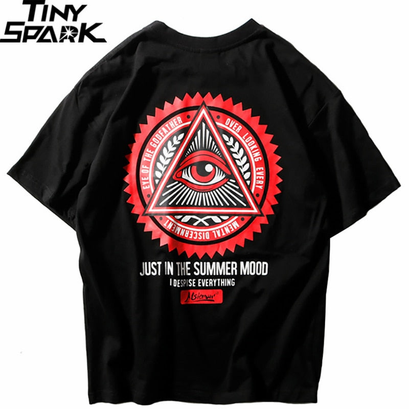 Geometry Triangle Eye T Shirts Men's Hip Hop T-Shirt Godfather Printed Casual Cotton Tops Tees New Summer Streetwear Tshirt | Vimost Shop.