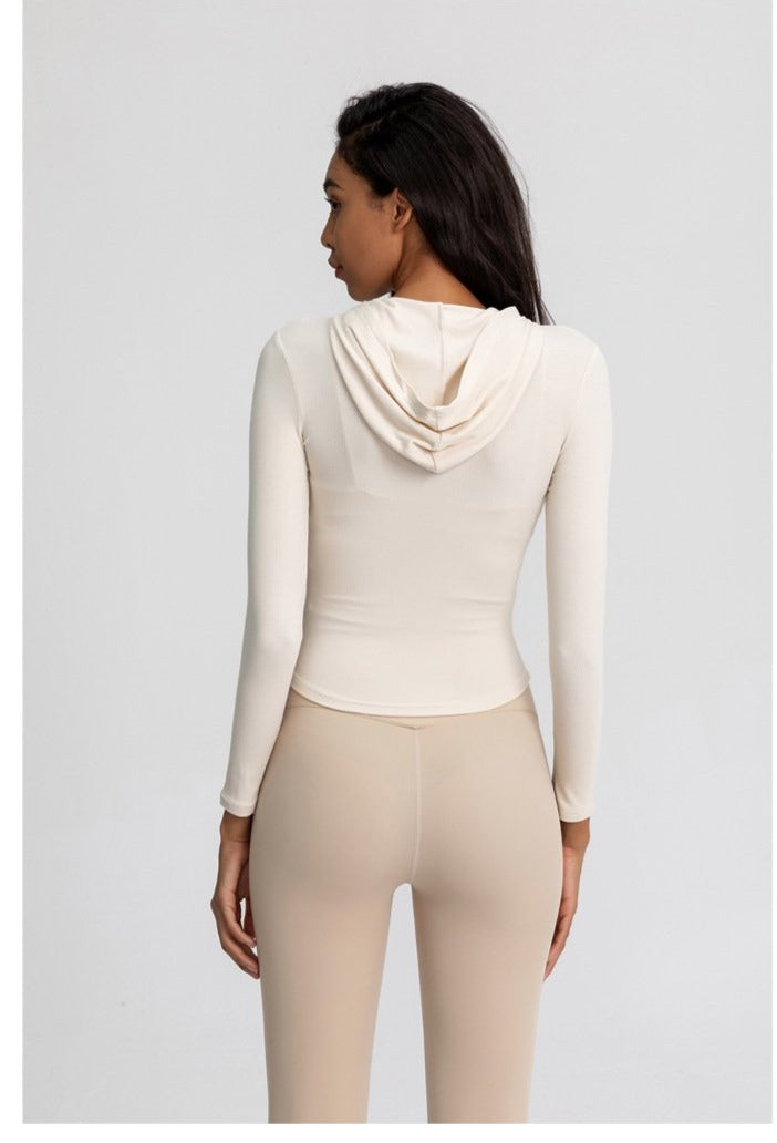 Autumn Seamless Solid Yoga Hoodies Long Shirt Jacket Long Sleeve Zipper Sportswear Hooded Top Gym Fitness Workout Sports Tees | Vimost Shop.