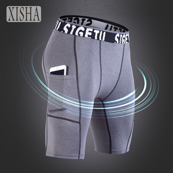 High Elastic GYM Shorts Men Dry Fit Running Shorts Football Phone Pocket Design Fitness Sport Shorts Workout Short Leggings | Vimost Shop.