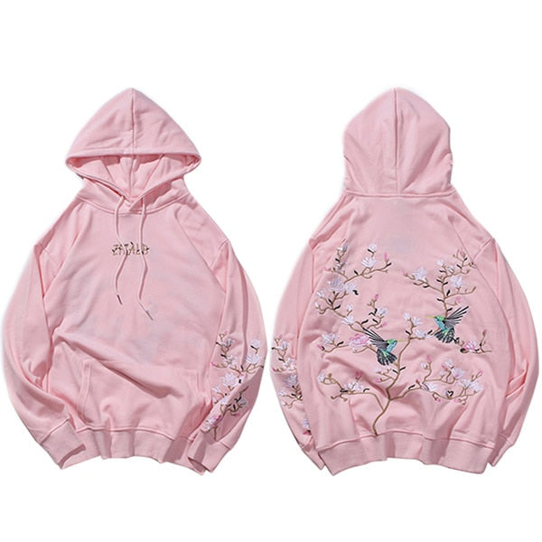 Hip Hop Hoodie Sweatshirt Embroidered Bird Floral Mens Streetwear Harajuku Hoodies Pullover Loose Cotton Sweat Shirt  Autumn | Vimost Shop.