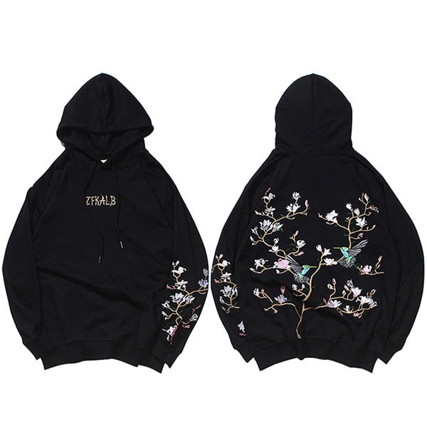Hip Hop Hoodie Sweatshirt Embroidered Bird Floral Mens Streetwear Harajuku Hoodies Pullover Loose Cotton Sweat Shirt  Autumn | Vimost Shop.