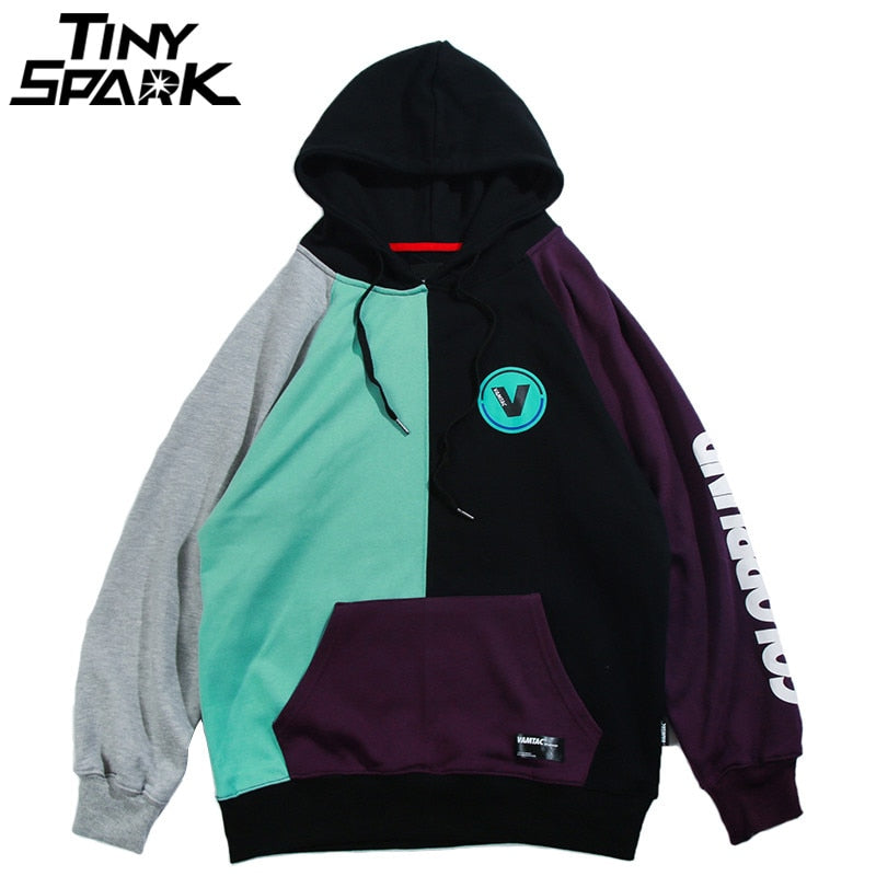 Hip Hop Hoodie Sweatshirt Mens Color Block Patchwork Harajuku Hoodie Streetwear Casual HipHop Pullover Oversized Autumn | Vimost Shop.