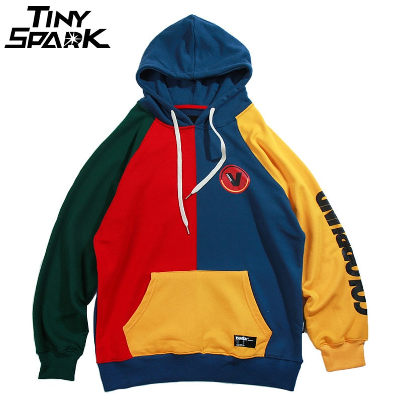 Hip Hop Hoodie Sweatshirt Mens Color Block Patchwork Harajuku Hoodie Streetwear Casual HipHop Pullover Oversized Autumn | Vimost Shop.