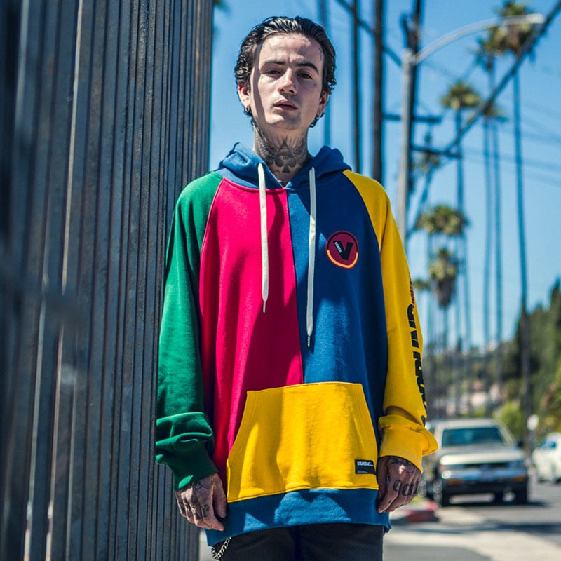 Hip Hop Hoodie Sweatshirt Mens Color Block Patchwork Harajuku Hoodie Streetwear Casual HipHop Pullover Oversized Autumn | Vimost Shop.