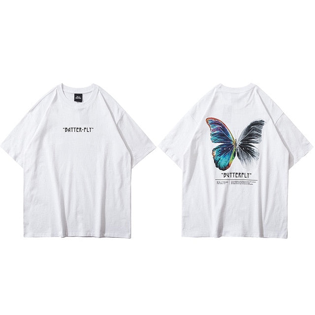 Hip Hop Oversize T Shirt Men Streetwear Harajuku Color Butterfly Tshirt Short Sleeve Cotton Loose HipHop T-Shirt Plus Size | Vimost Shop.