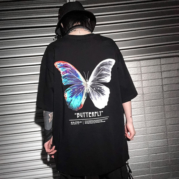 Hip Hop Oversize T Shirt Men Streetwear Harajuku Color Butterfly Tshirt Short Sleeve Cotton Loose HipHop T-Shirt Plus Size | Vimost Shop.
