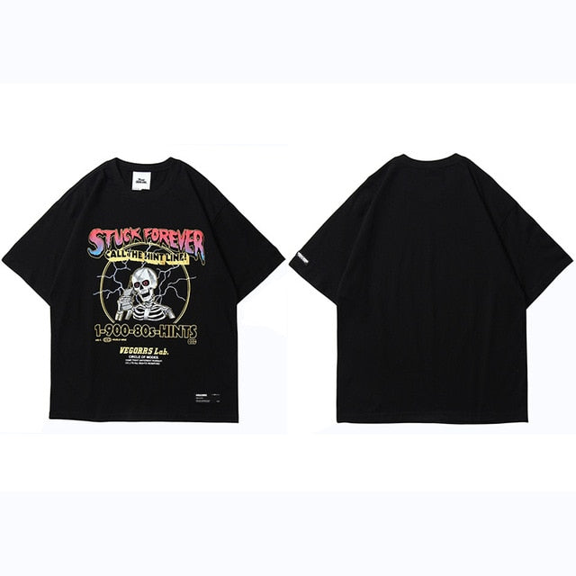 Hip Hop T Shirt Men Streetwear Print Lightning Skull Tshirt Harajuku Summer Tops Tees Short Sleeve Cotton Black T-Shirt | Vimost Shop.