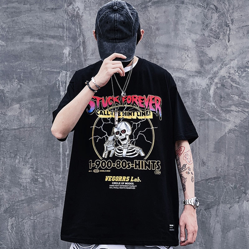 Hip Hop T Shirt Men Streetwear Print Lightning Skull Tshirt Harajuku Summer Tops Tees Short Sleeve Cotton Black T-Shirt | Vimost Shop.