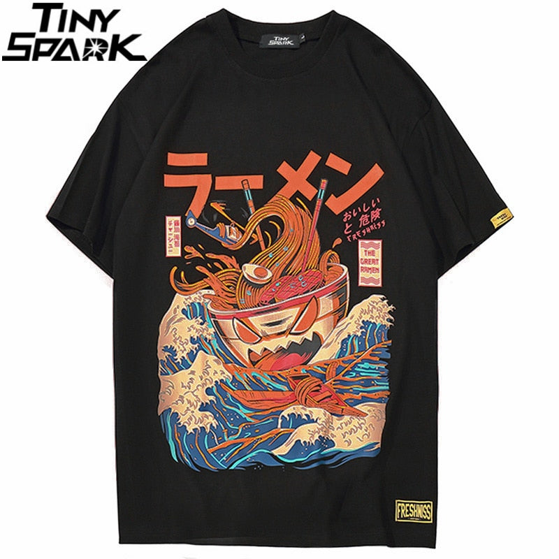 Japanese Harajuku T-Shirt Men Summer Hip Hop T Shirts Noodle Ship Cartoon Streetwear Tshirts Short Sleeve Casual Top Cotton | Vimost Shop.
