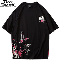 Japanese Sakura T Shirt Hip Hop Streetwear Men Harajuku Crane Tshirt Short Sleeve Summer Fashion Casual T-Shirt Cotton New | Vimost Shop.