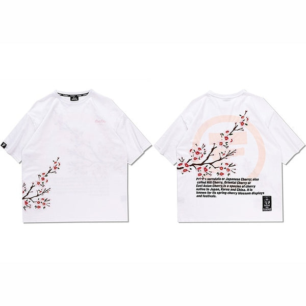 Loose Hip Hop T Shirt Men Streetwear Japanese Sakura Tshirt Short Sleeve Cotton Harajuku T-Shirt Oversize Japan Style Tees | Vimost Shop.