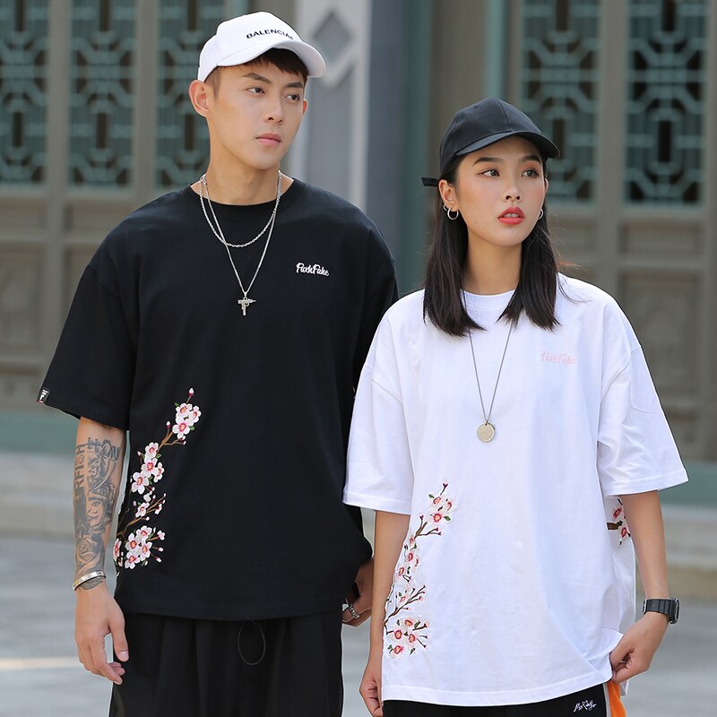Loose Hip Hop T Shirt Men Streetwear Japanese Sakura Tshirt Short Sleeve Cotton Harajuku T-Shirt Oversize Japan Style Tees | Vimost Shop.