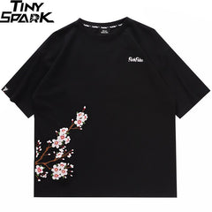 Loose Hip Hop T Shirt Men Streetwear Japanese Sakura Tshirt Short Sleeve Cotton Harajuku T-Shirt Oversize Japan Style Tees | Vimost Shop.