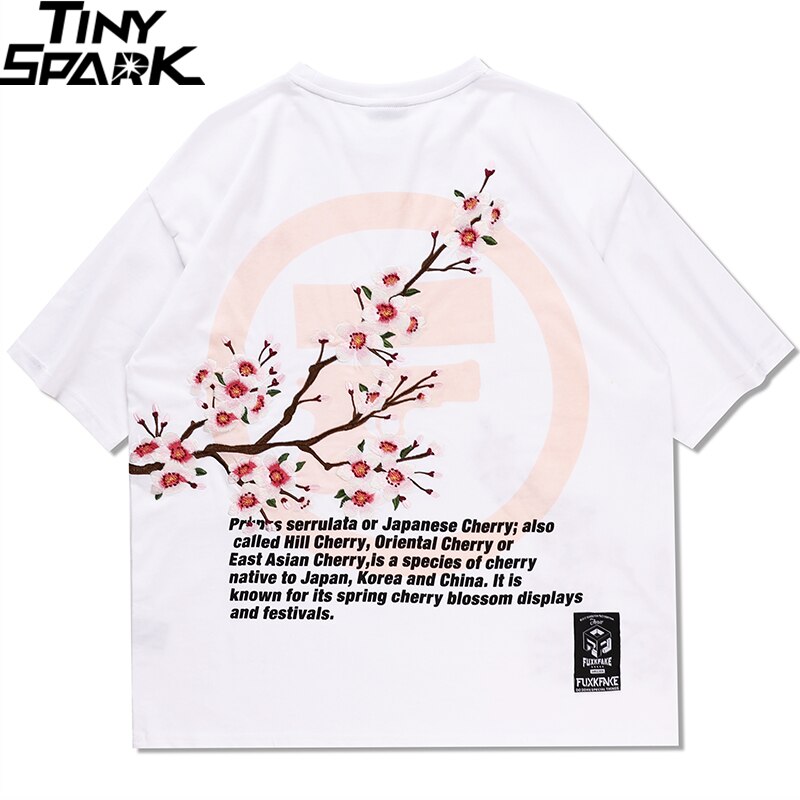 Loose Hip Hop T Shirt Men Streetwear Japanese Sakura Tshirt Short Sleeve Cotton Harajuku T-Shirt Oversize Japan Style Tees | Vimost Shop.