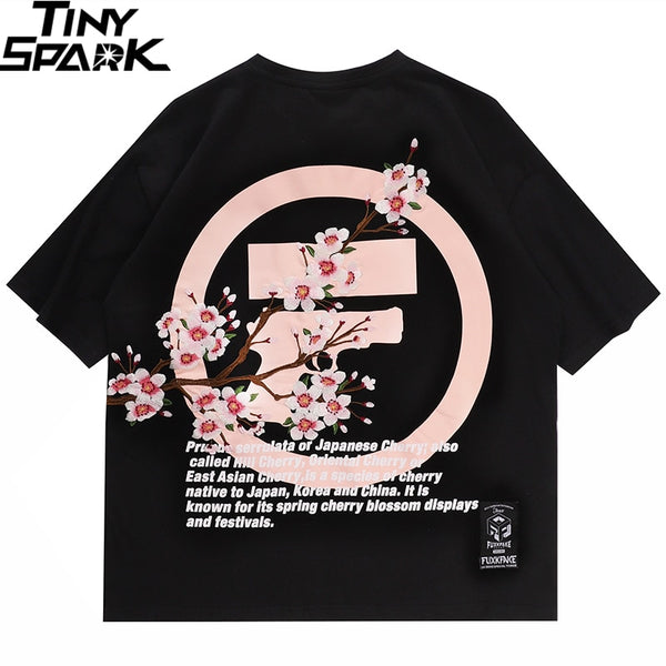 Loose Hip Hop T Shirt Men Streetwear Japanese Sakura Tshirt Short Sleeve Cotton Harajuku T-Shirt Oversize Japan Style Tees | Vimost Shop.