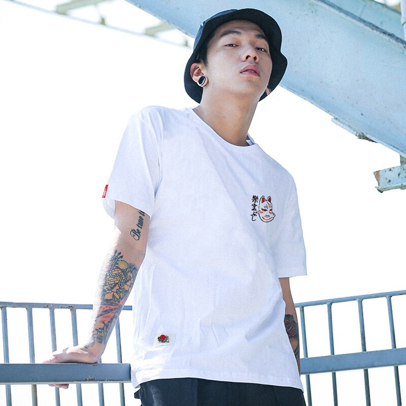 Men Harajuku T Shirt Japanese Ninja Cat Skull Tshirt Hip Hop Streetwear Ukiyoe Embroidery T-Shirts Summer Cotton Tops Tees | Vimost Shop.