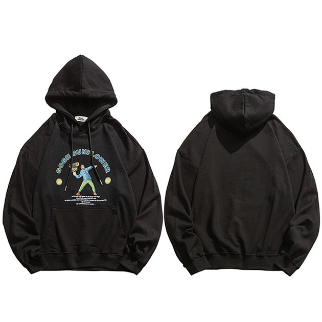 Men Hip Hop Funny Hoodie Sweatshirt Van Gogh Sunflower Harajuku Streetwear Hooded Pullover Cotton Autumn Retro Hoodie Beige | Vimost Shop.