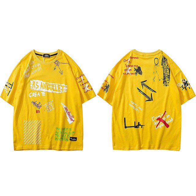 Men Hip Hop Graffiti T Shirt Harajuku Streetwear Tshirt Summer Short Sleeve Fashion Cotton Tops Tees New Skateboard T-Shirt | Vimost Shop.