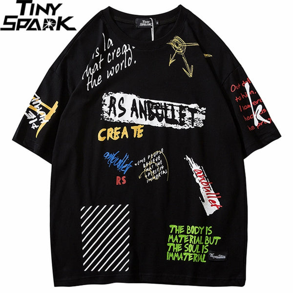 Men Hip Hop Graffiti T Shirt Harajuku Streetwear Tshirt Summer Short Sleeve Fashion Cotton Tops Tees New Skateboard T-Shirt | Vimost Shop.