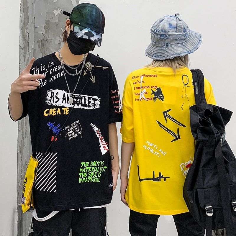 Men Hip Hop Graffiti T Shirt Harajuku Streetwear Tshirt Summer Short Sleeve Fashion Cotton Tops Tees New Skateboard T-Shirt | Vimost Shop.