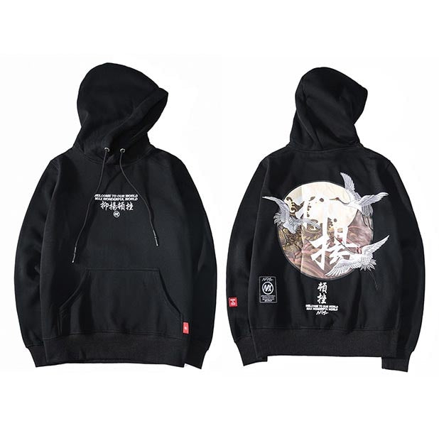Men Hip Hop Hoodie Sweatshirt Embroidery Crane Harajuku Streetwear Hoodie Fleece  Autumn Cotton Hooded Pullover Oversized | Vimost Shop.