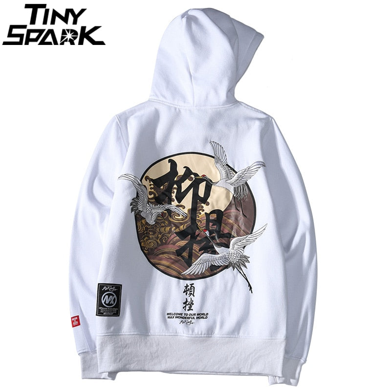 Men Hip Hop Hoodie Sweatshirt Embroidery Crane Harajuku Streetwear Hoodie Fleece  Autumn Cotton Hooded Pullover Oversized | Vimost Shop.
