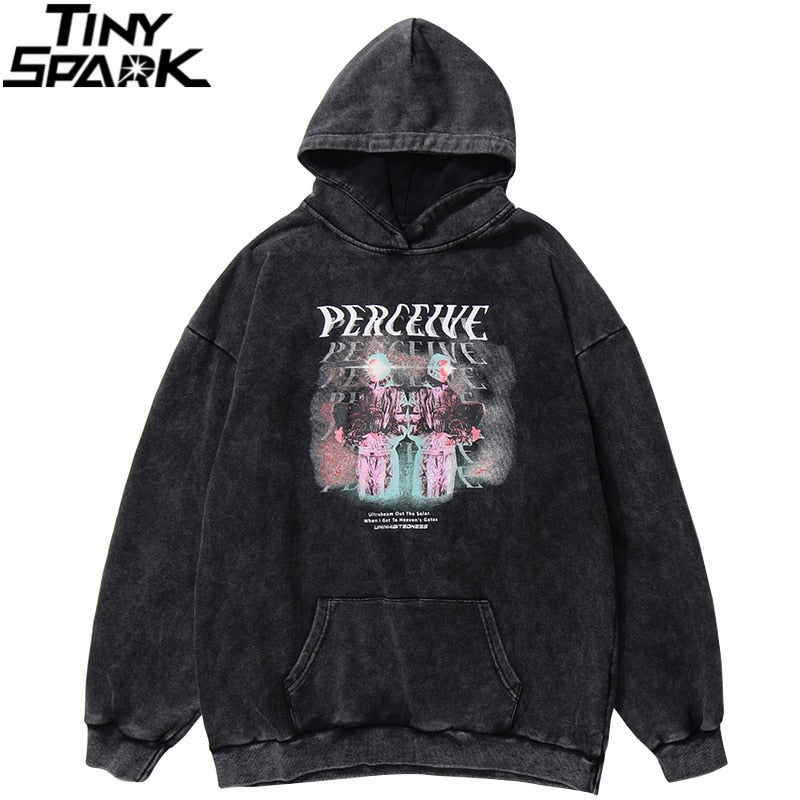 Men Hip Hop Hoodie Sweatshirt Perceived Man Print Harajuku Streetwear Oversized Hoodie Pullover Autumn Cotton Washed Hoodie | Vimost Shop.