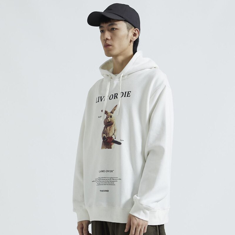 Men Hip Hop Hoodie Sweatshirt Streetwear Funny Rabbit Saw Print Harajuku Hooded Pullover Cotton Autumn Fashion Loose Hoodie | Vimost Shop.