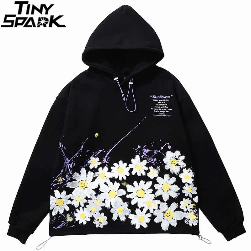 Men Hip Hop Hoodie Sweatshirt Sunflower Harajuku Floral Hoodie Streetwear Casual HipHop Loose Hooded Pullover Winter Autumn | Vimost Shop.