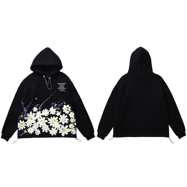 Men Hip Hop Hoodie Sweatshirt Sunflower Harajuku Floral Hoodie Streetwear Casual HipHop Loose Hooded Pullover Winter Autumn | Vimost Shop.