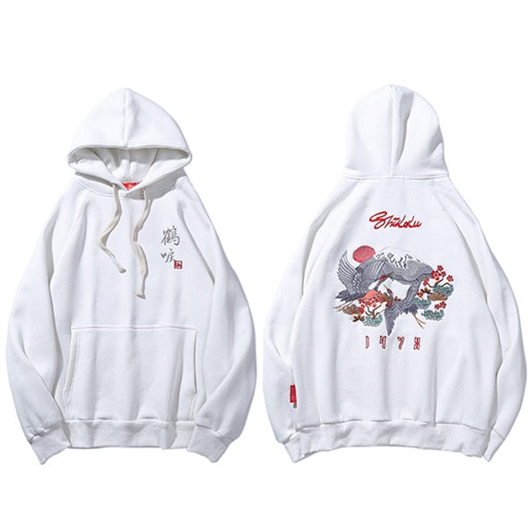 Men Hip Hop Streetwear Hoodie Harajuku Embroidery Crane Kanji Hoodie Sweatshirt Autumn Pullover Hoodies Japan Style Casual | Vimost Shop.
