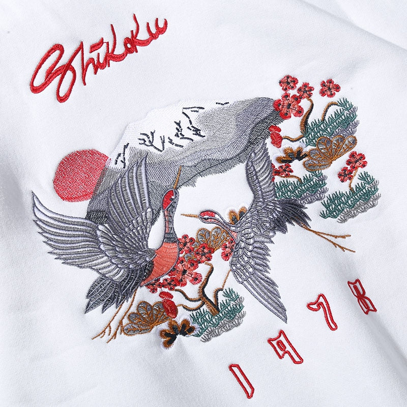 Men Hip Hop Streetwear Hoodie Harajuku Embroidery Crane Kanji Hoodie Sweatshirt Autumn Pullover Hoodies Japan Style Casual | Vimost Shop.