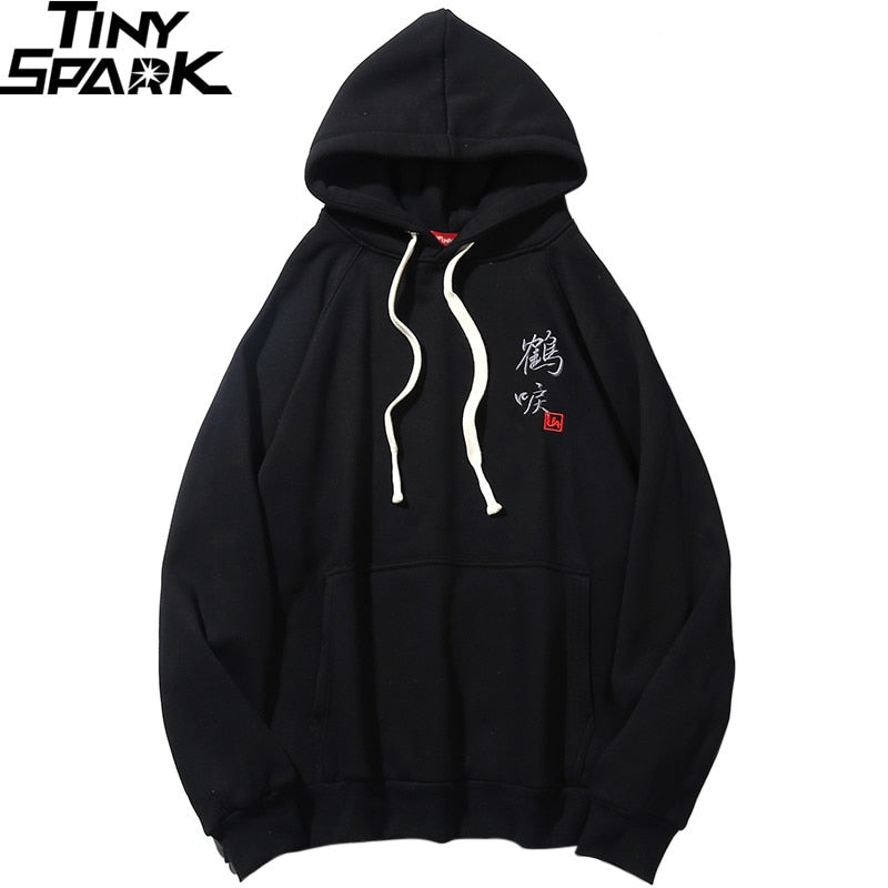 Men Hip Hop Streetwear Hoodie Harajuku Embroidery Crane Kanji Hoodie Sweatshirt Autumn Pullover Hoodies Japan Style Casual | Vimost Shop.
