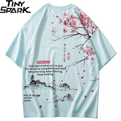 Men Hip Hop T Shirt Streetwear Japanese Sakura Painting Tshirt Short Sleeve Cotton Summer Harajuku T-Shirt Japan Style Pink | Vimost Shop.