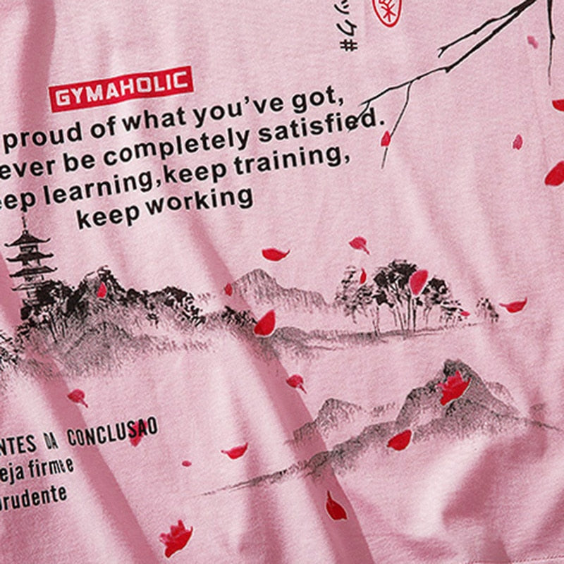Men Hip Hop T Shirt Streetwear Japanese Sakura Painting Tshirt Short Sleeve Cotton Summer Harajuku T-Shirt Japan Style Pink | Vimost Shop.