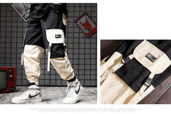 Men black red patchwork hip hop cargo pants man Japan style multi pockets sweatpants joggers | Vimost Shop.