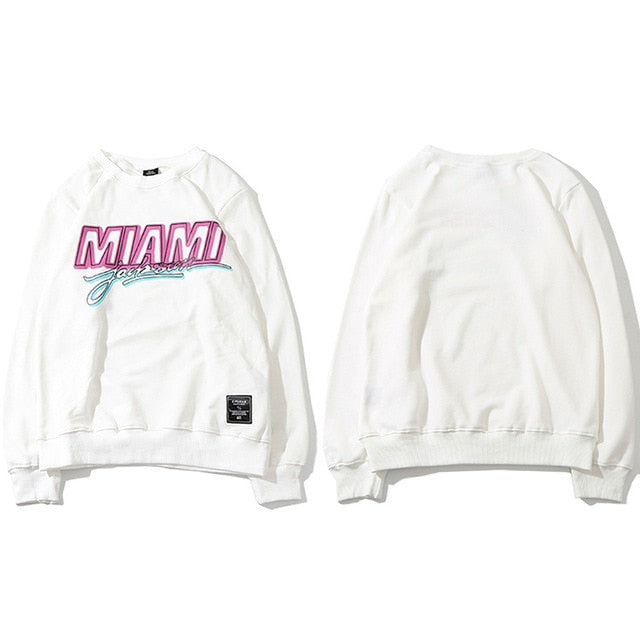 Miami Pullover Sweatshirt Pink Letter Print Men Hip Hop Pullover Sweatshirt Hoodie Autumn Heat Clothing Cotton Streetwear | Vimost Shop.