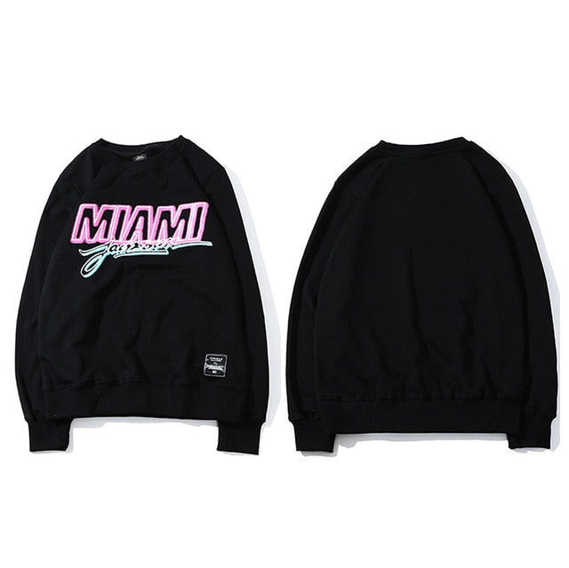 Miami Pullover Sweatshirt Pink Letter Print Men Hip Hop Pullover Sweatshirt Hoodie Autumn Heat Clothing Cotton Streetwear | Vimost Shop.