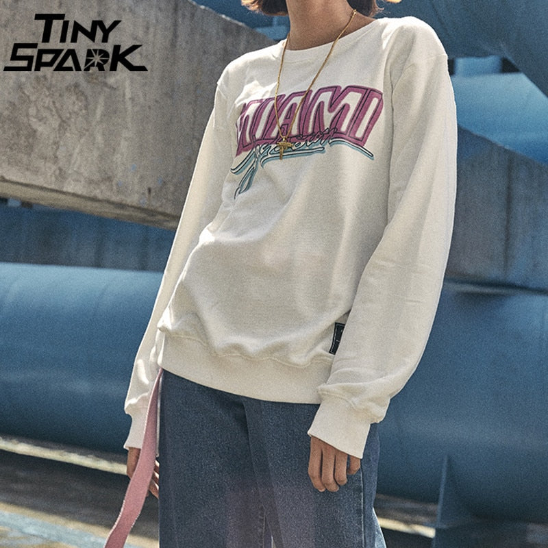 Miami Pullover Sweatshirt Pink Letter Print Men Hip Hop Pullover Sweatshirt Hoodie Autumn Heat Clothing Cotton Streetwear | Vimost Shop.