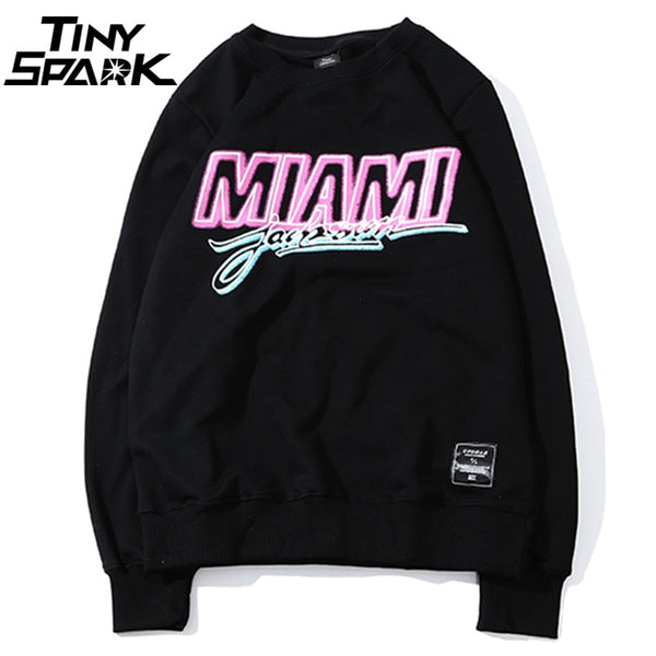 Miami Pullover Sweatshirt Pink Letter Print Men Hip Hop Pullover Sweatshirt Hoodie Autumn Heat Clothing Cotton Streetwear | Vimost Shop.