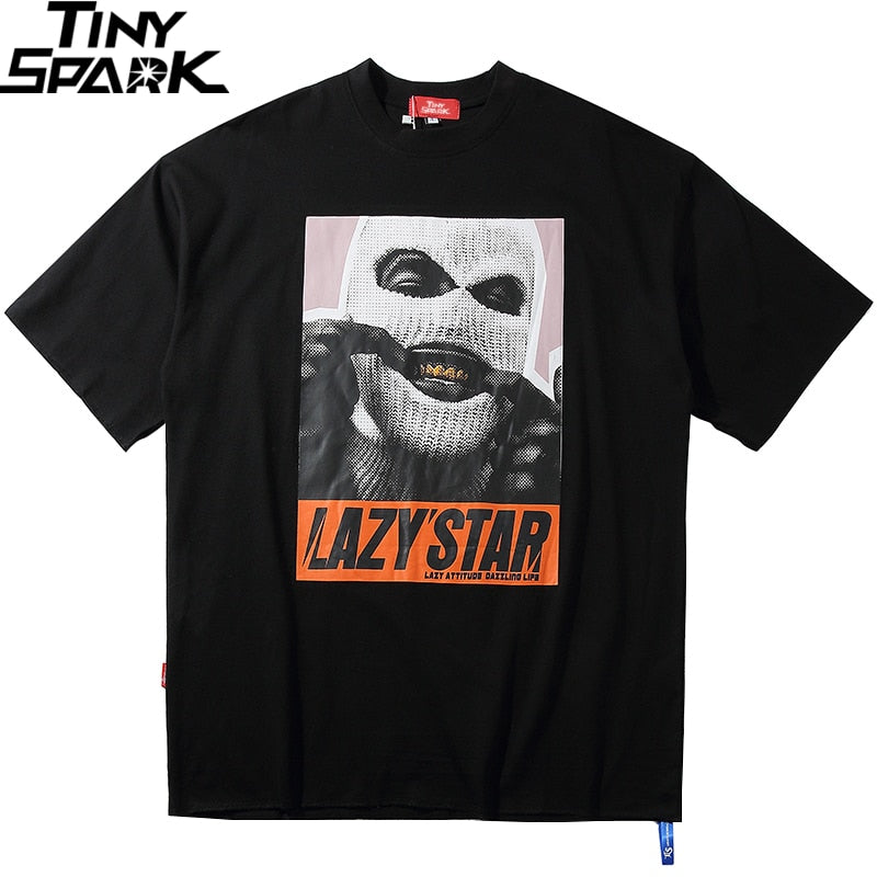 Oversize Hip Hop T Shirt Men Streetwear Harajuku Masked Man Print Tshirt Short Sleeve Cotton Casual T-Shirt Black Plus Size | Vimost Shop.