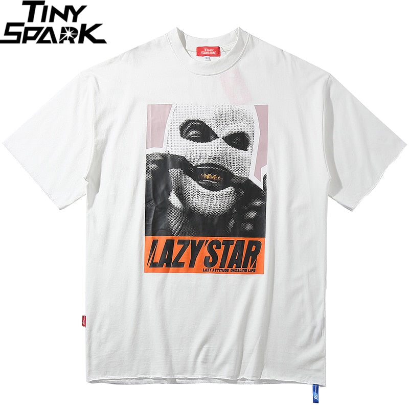Oversize Hip Hop T Shirt Men Streetwear Harajuku Masked Man Print Tshirt Short Sleeve Cotton Casual T-Shirt Black Plus Size | Vimost Shop.