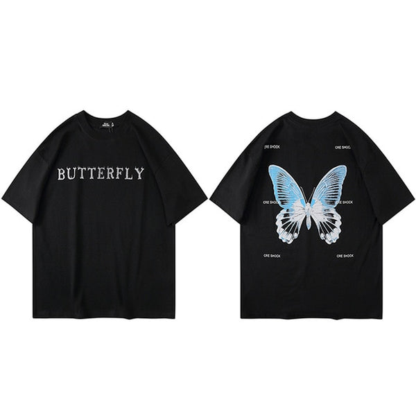 Oversize T Shirt Hip Hop Men Streetwear Tshirt Butterfly Print Harajuku Summer Short Sleeve T-Shirt Cotton Tops Tees Loose | Vimost Shop.