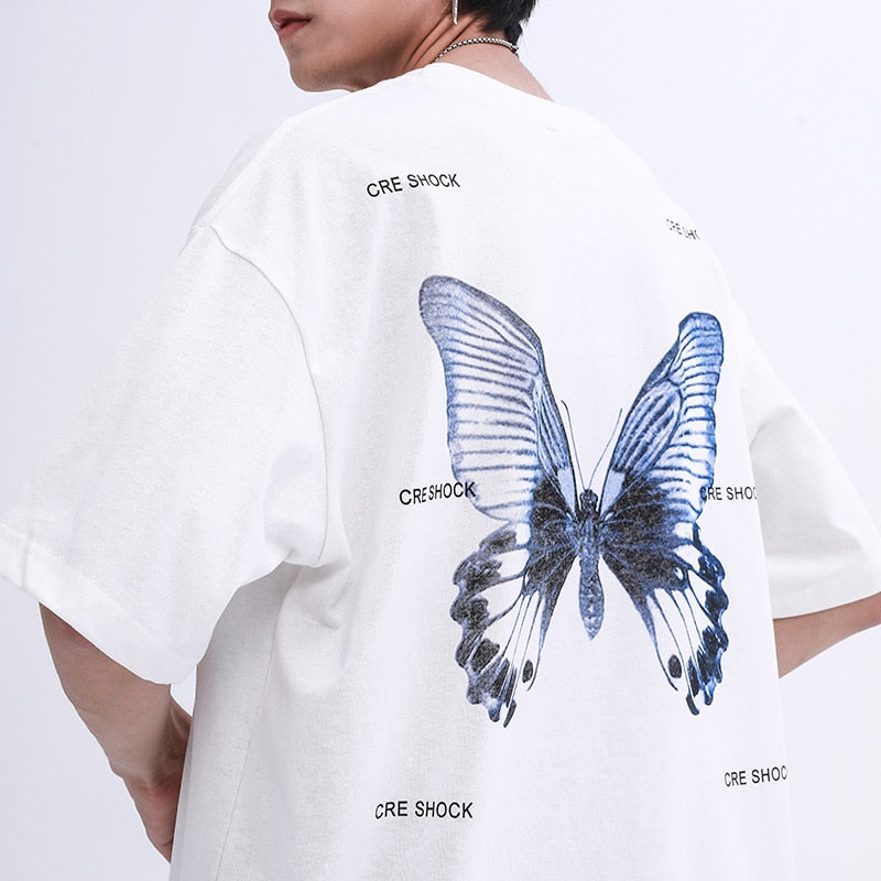 Oversize T Shirt Hip Hop Men Streetwear Tshirt Butterfly Print Harajuku Summer Short Sleeve T-Shirt Cotton Tops Tees Loose | Vimost Shop.
