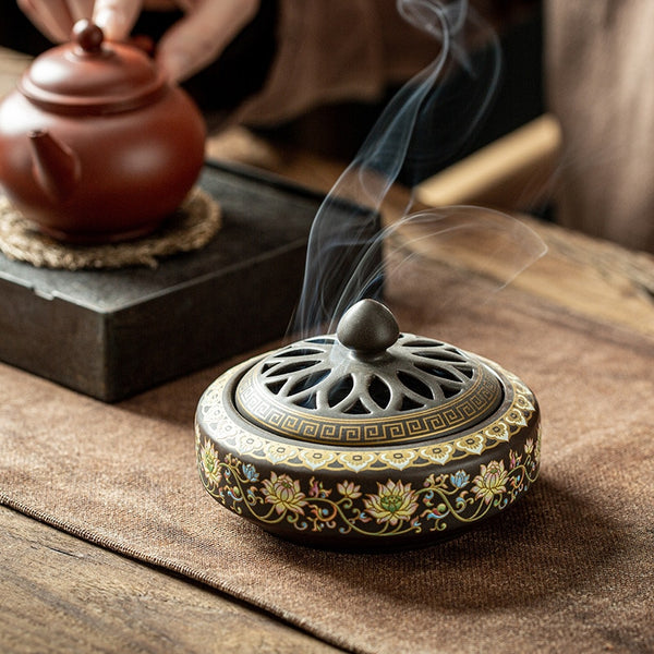 Ceramic Incense Burner Holder Coil Cones Stick Incense Buddhist Home Decor Tearoom Yoga Room Desktop Ornaments 8 Styles