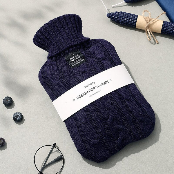2000ml Hot Water Bottle Solid Color PVC Silicone Thermos Soft Knitted Cover Removable Washable Winter Hand Bed Warmer Supplies