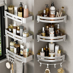 Bathroom Shelves Wall Mounted No Drill Space Aluminum Shower Corner Caddy Storage Shelf Multilayer Kitchen Organizer Rack