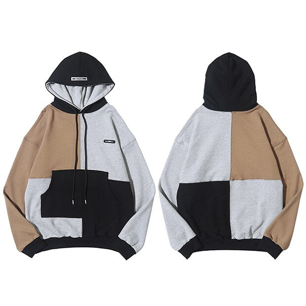 Hip Hop Hoodie Sweatshirt Color Block Patchwork Streetwear Hoodie Harajuku Men HipHop Oversize Hoodie Pullover Loose | Vimost Shop.