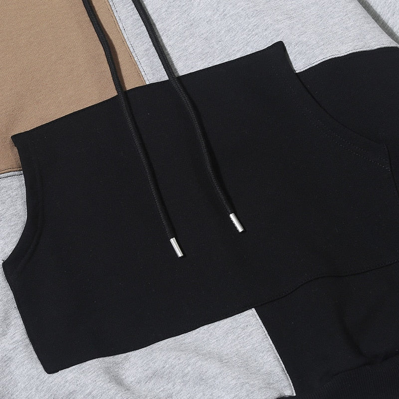 Hip Hop Hoodie Sweatshirt Color Block Patchwork Streetwear Hoodie Harajuku Men HipHop Oversize Hoodie Pullover Loose | Vimost Shop.